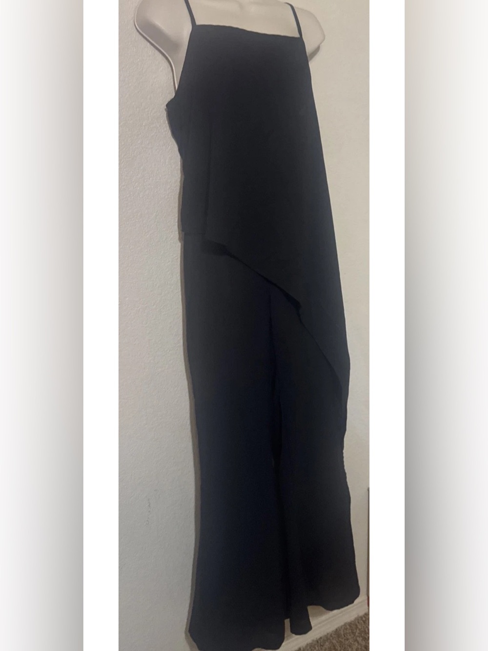 Black Two‑Piece Set | Sleek Asymmetric Top & Wide‑Leg Pants Minimal Chic Outfit